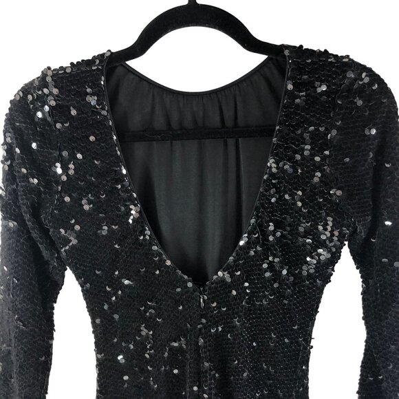 Dress The Population Sequin Velvet Long Sleeve Mini Dress Black S - Picture 3 of 5